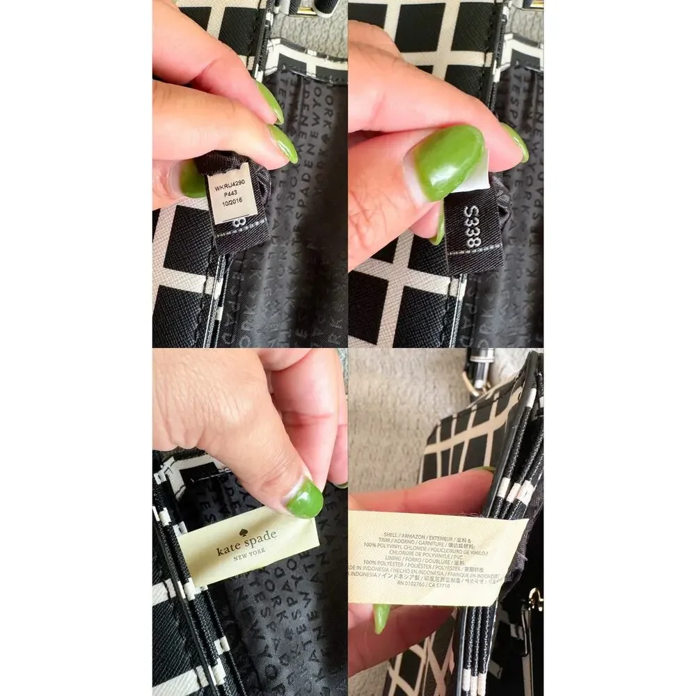 Kate Spade Black + White Laurel Way Carsen Printed Check Leather Crossbody Bag